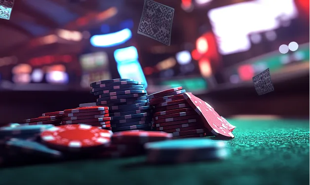 Dealer arranging chips at a blackjack table