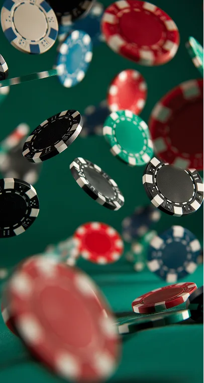 Chips scattered across a craps table felt