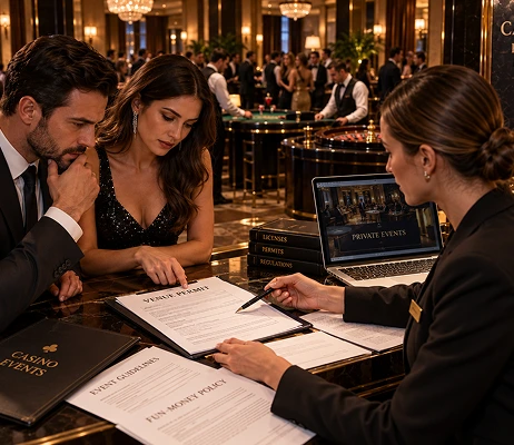 Casino tables arranged across an event floor
